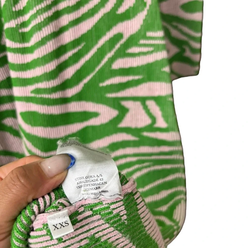 Stine Goya Chiara Knit Midi Dress Pastel Green Abstract Print Ribbed‎ Size XXS
